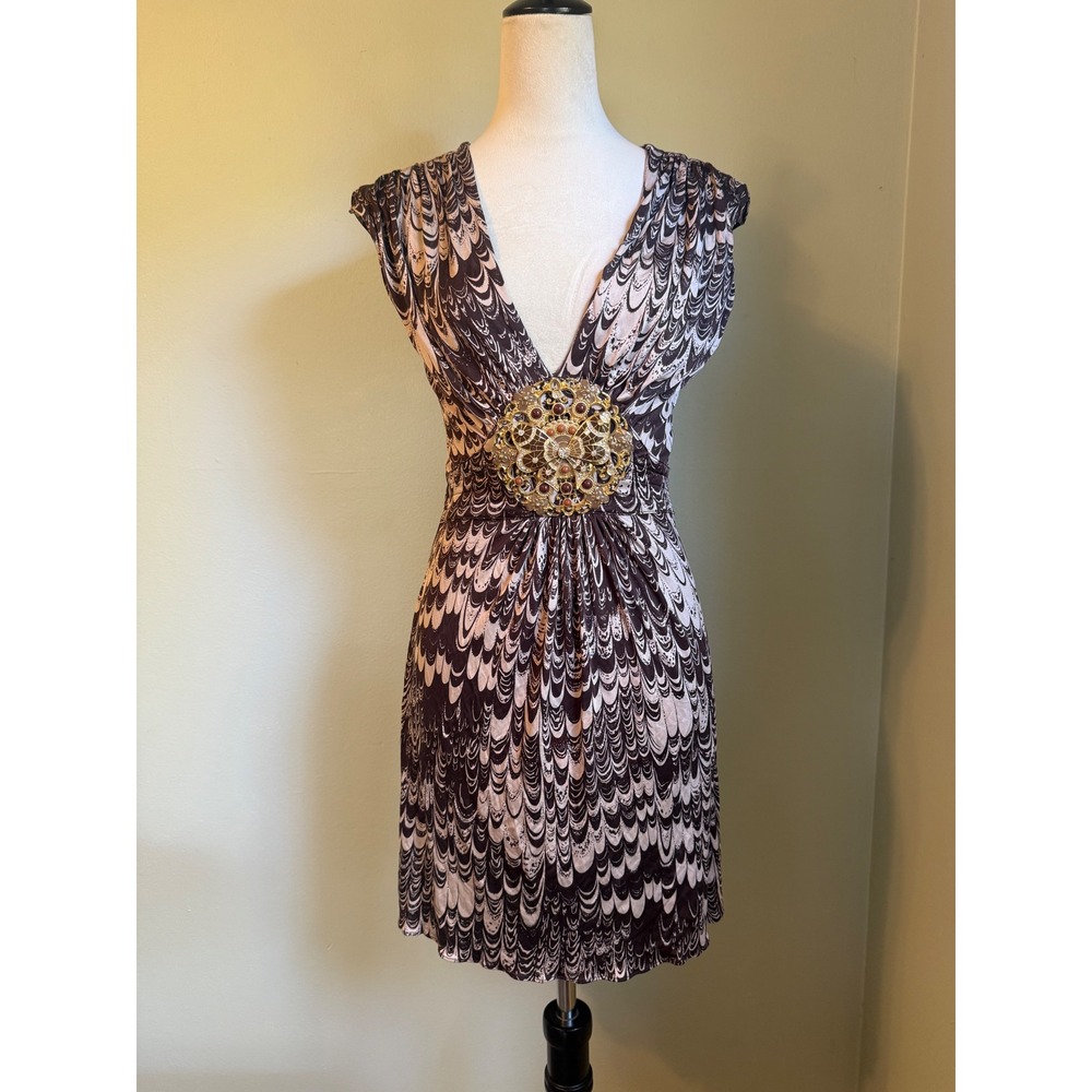 Sky Silk Mini Dress Brown Cream Butterfly Medallion y2k Tuscan mon wife retro M